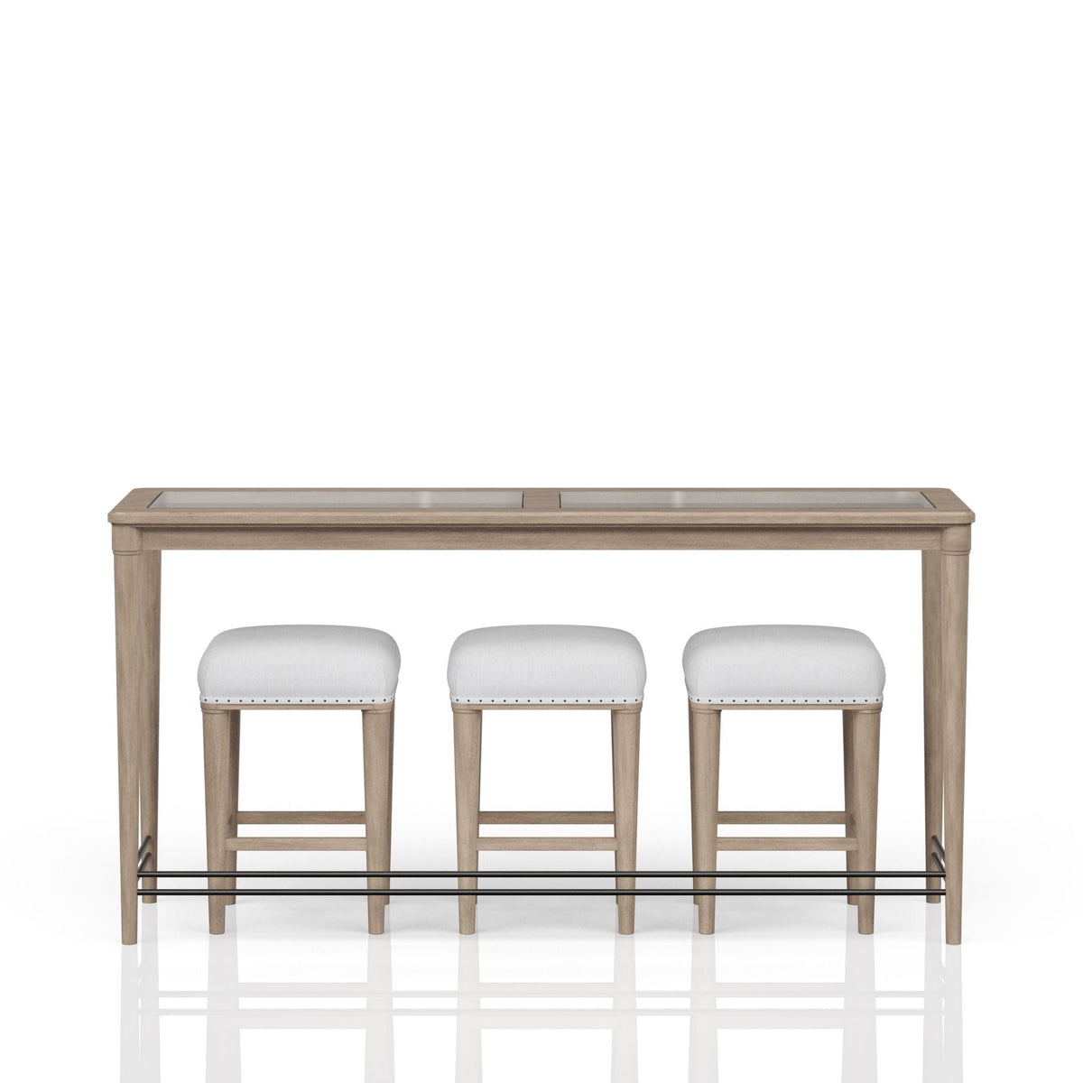 Glass Console Table With 3 Stools - Frosted