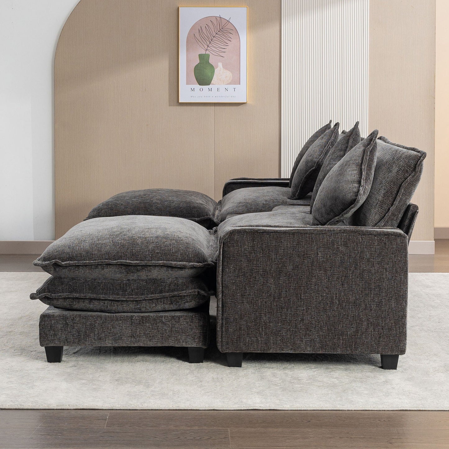 Modern Sectional Sofa With Removable Ottomans, USB Ports