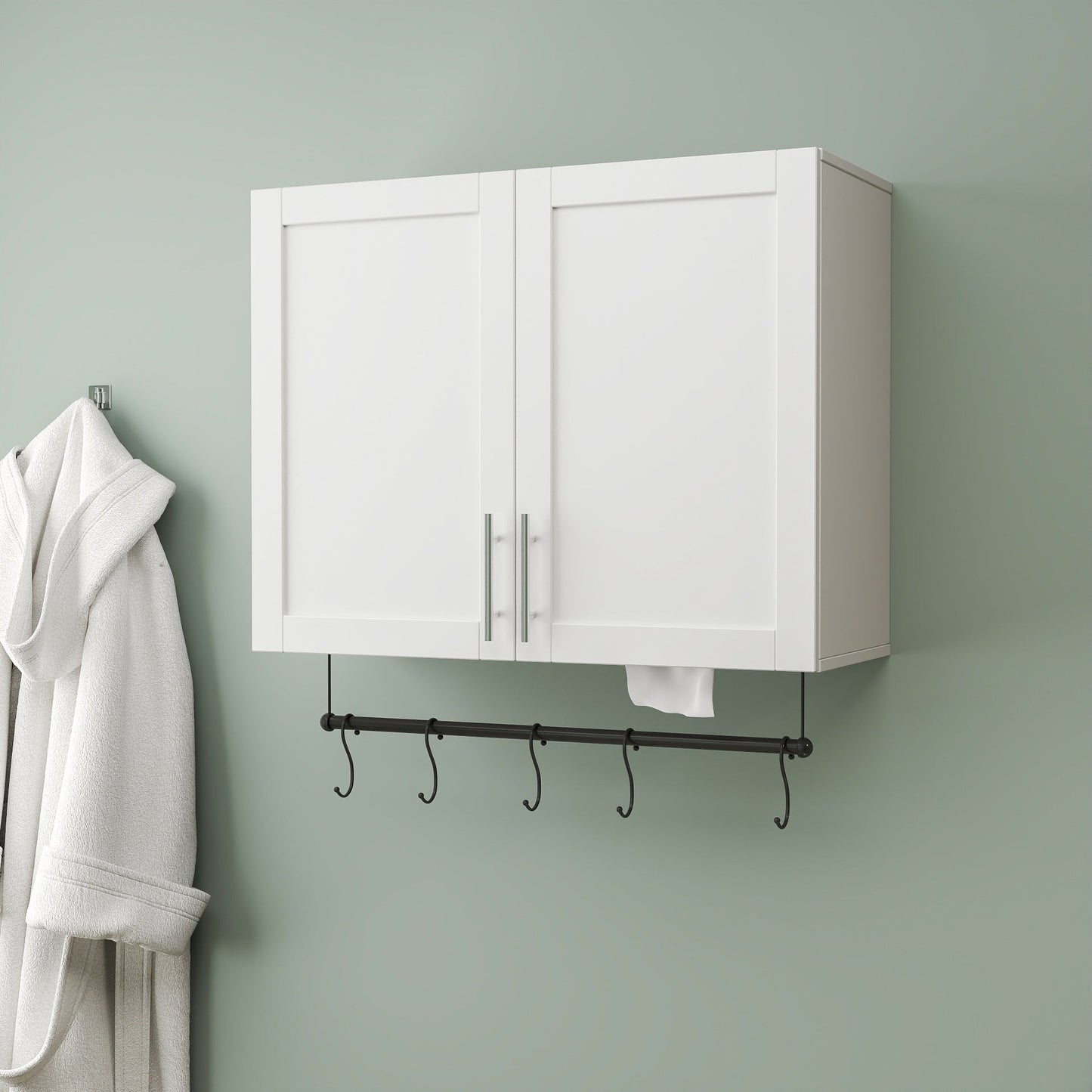Bathroom Wall Cabinet with Adjustable Shelf, Towel Bar, and 5 Hooks