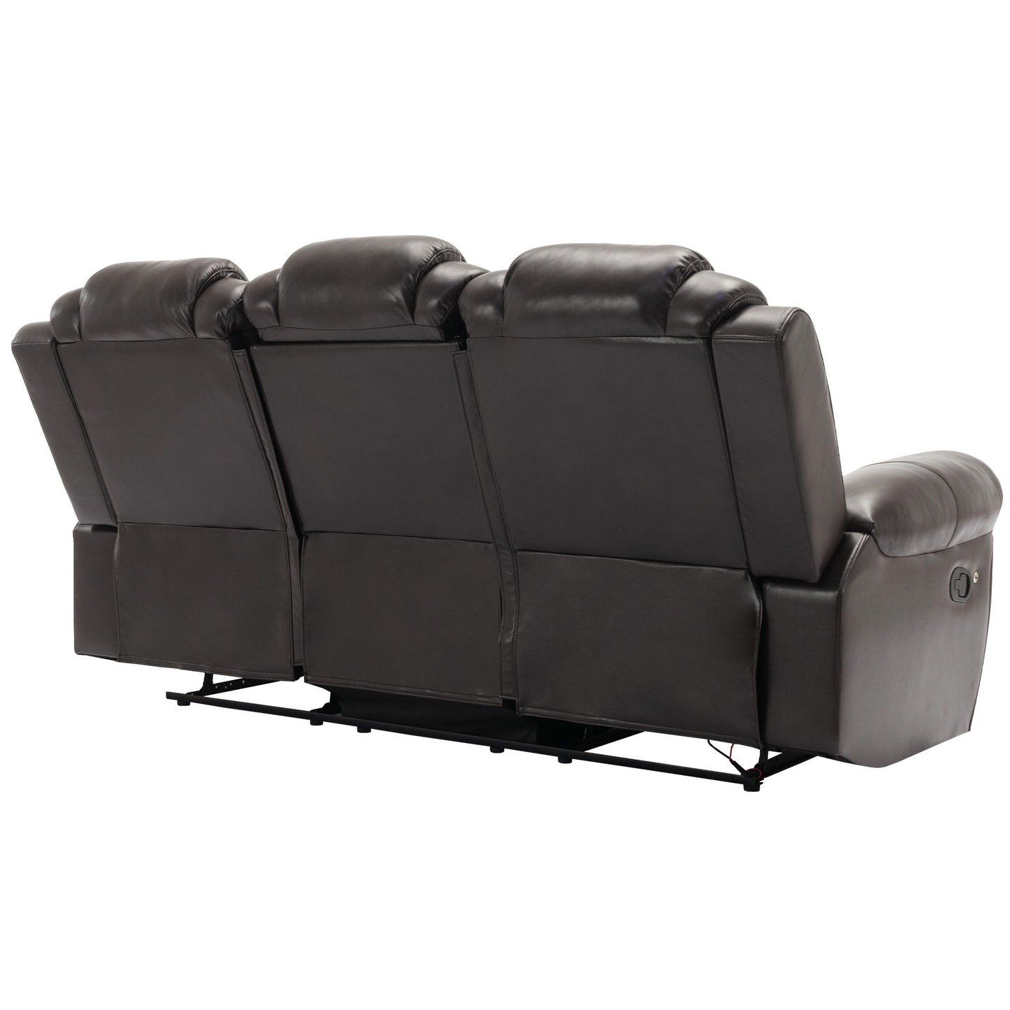 3 Pieces Recliner Sofa Sets Home Theater Seating Manual Recliner Chair With Center Console And LED Light Strip For Living Room