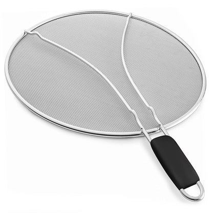 Grease Splatter ScreenÊ13in Stainless Steel Fine Mesh Splash Mesh Shield Hot Oil Stopper w/ Resting Feet For Frying Pan Cooking Woks Skillets Pots Pan