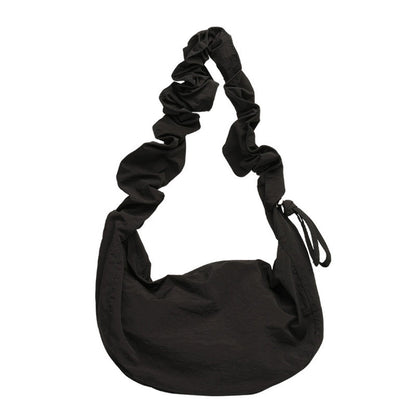 Small shoulder women's casual, pleated nylon hobo bag, fashion drawstring canvas crossbody bag
