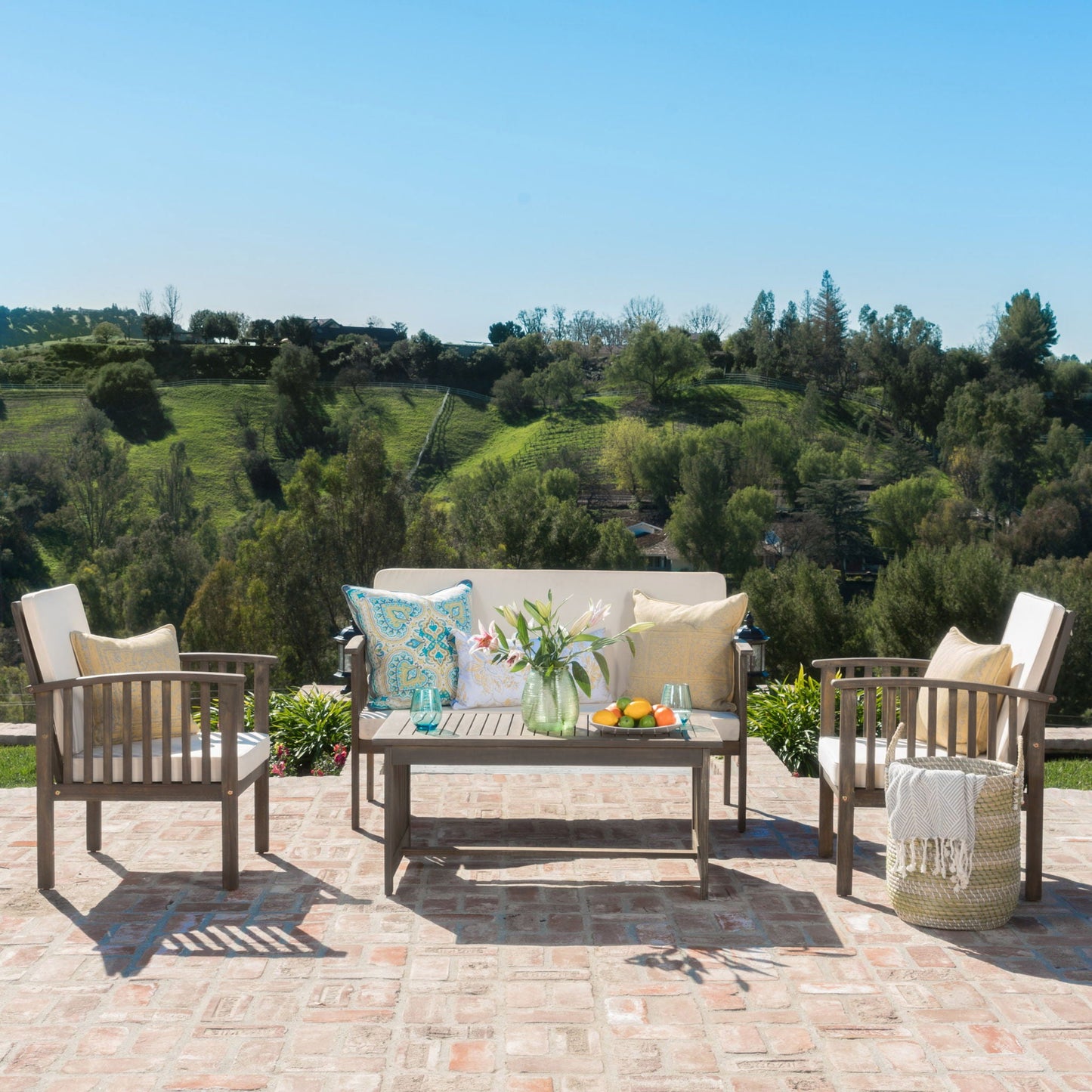 4 Piece Outdoor Chat Set With Water-Resistant Cushions