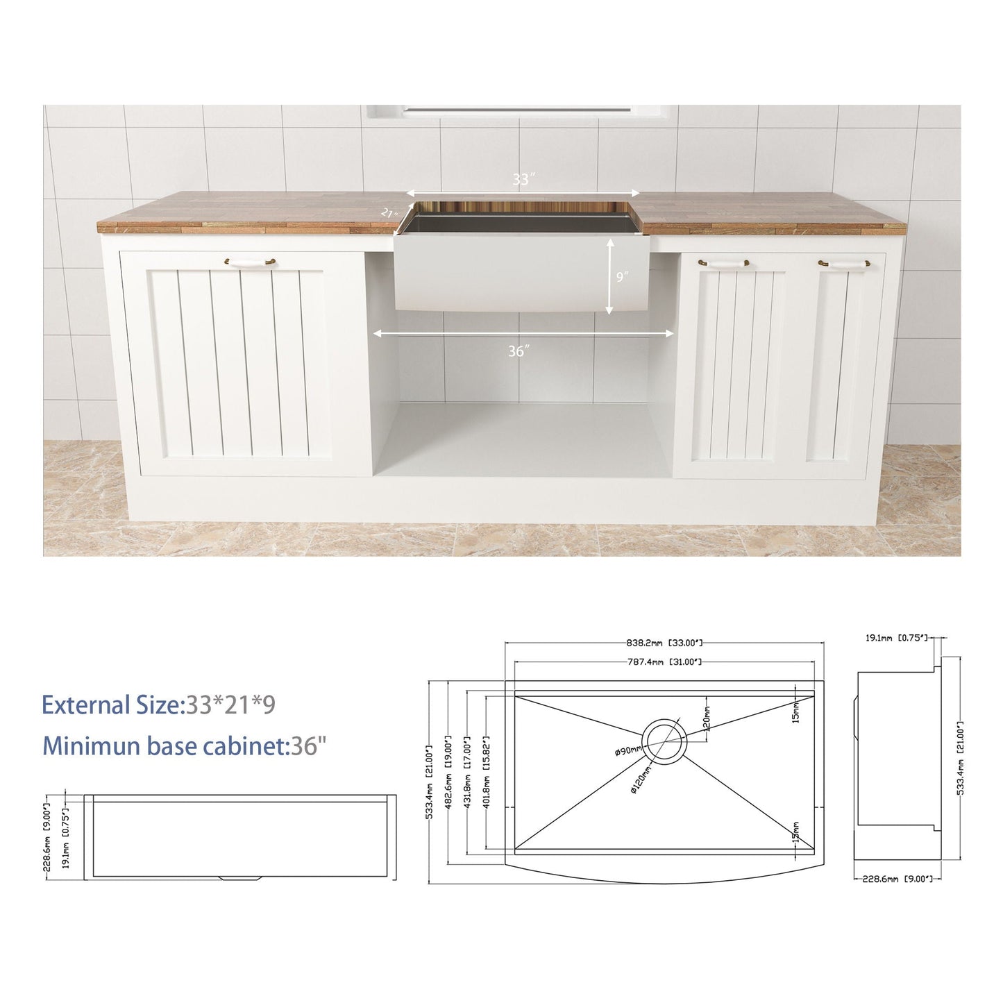 Classic Ceramic Farmhouse Sink Workstation Single Bowl With Durable Finish