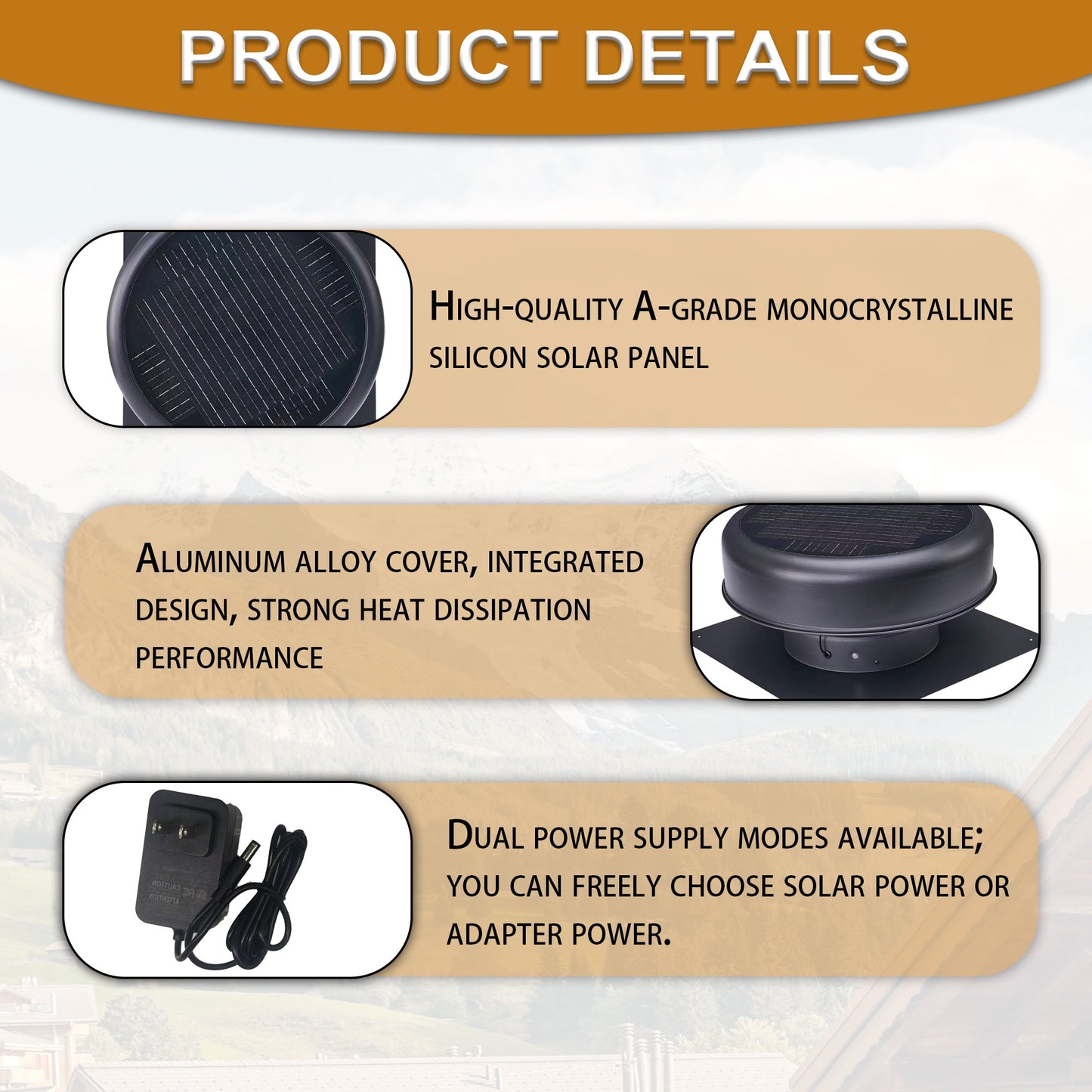 12" Flush Mount Round Solar Roof Vent Fan, 30W Dual Power