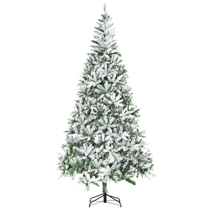 HOMCOM 9' Tall Unlit Snow Flocked Pine Artificial Christmas Tree