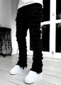 Ins Fringes Ripped Trousers Individual Patched Pants Long Tight Fit Stacked Jeans For Mens Clothing