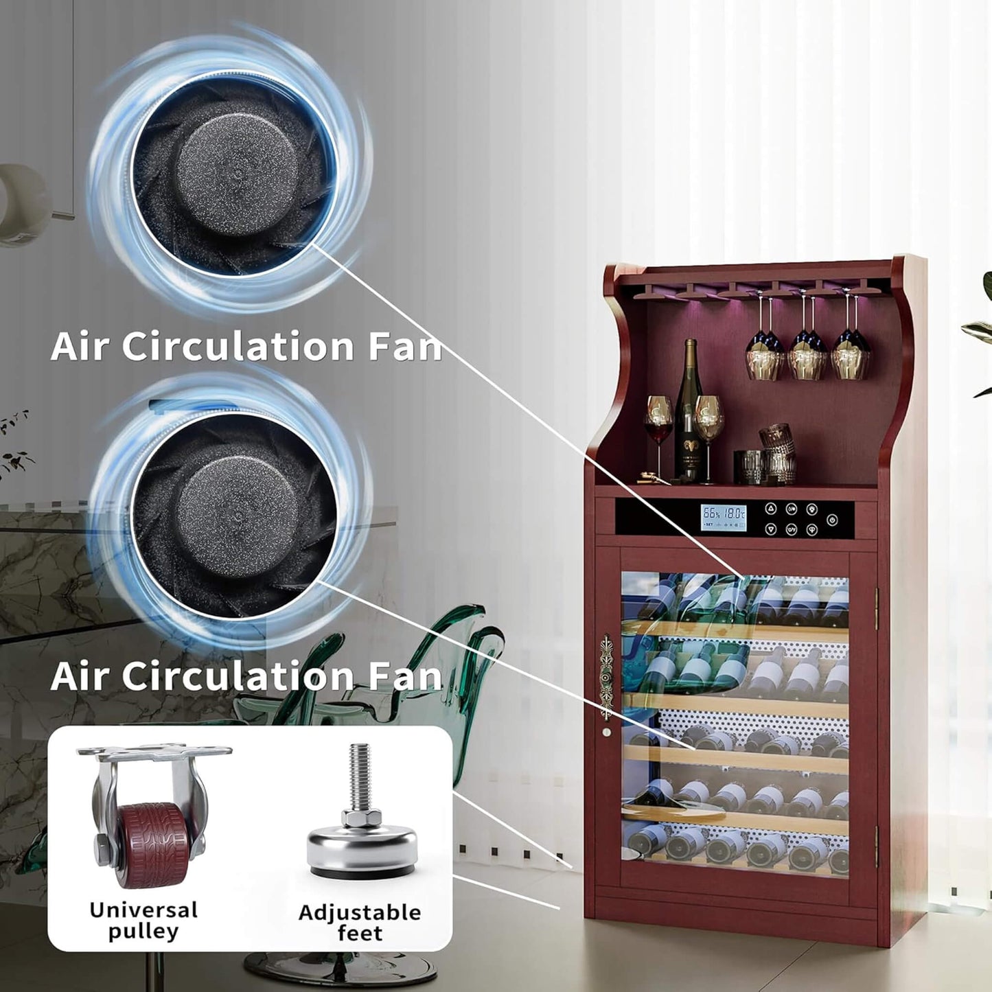 Nuvia Luxury 43-Bottle Freestanding Low Noise Wine Cooler Cabinet (SAK56084)