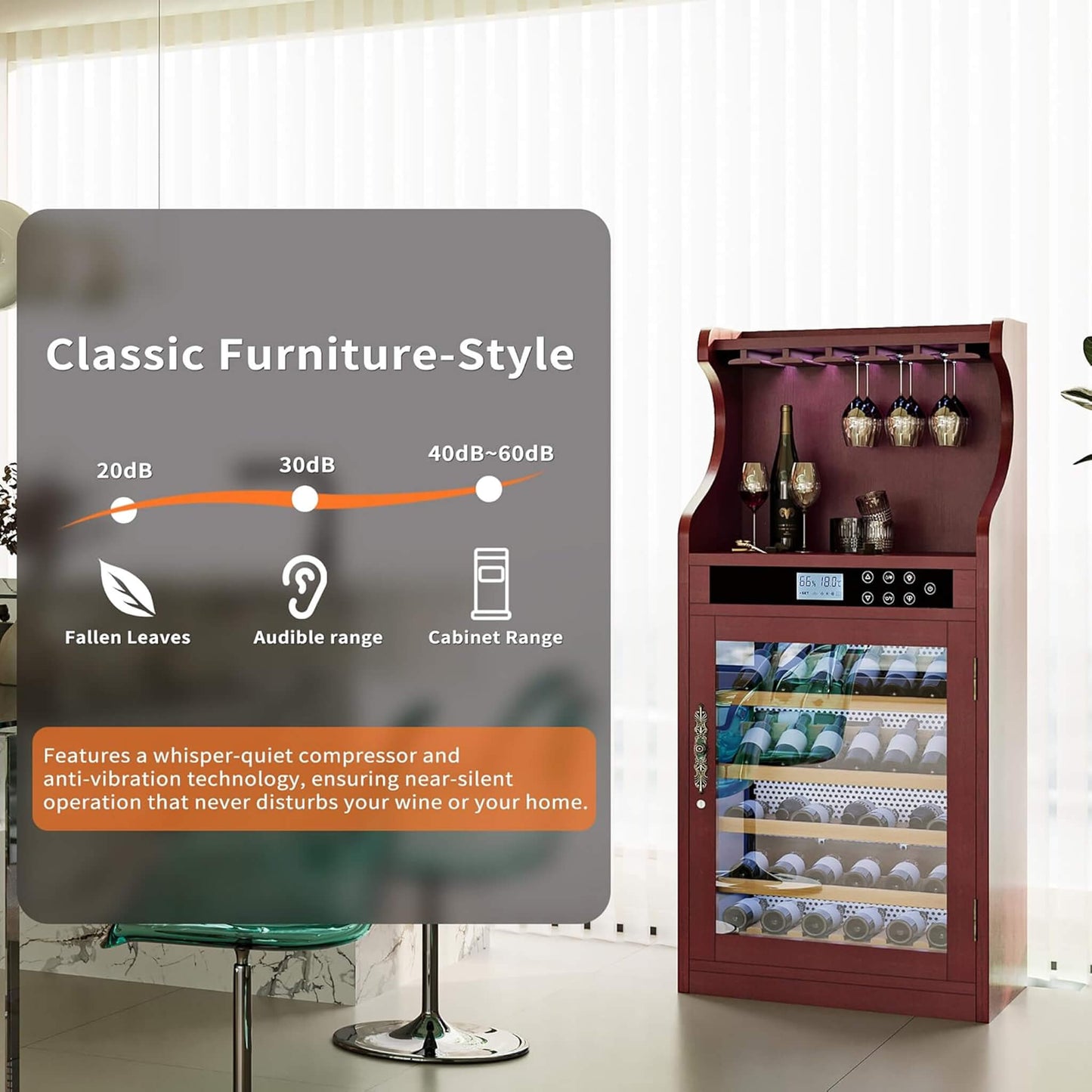 Nuvia Luxury 43-Bottle Freestanding Low Noise Wine Cooler Cabinet (SAK56084)