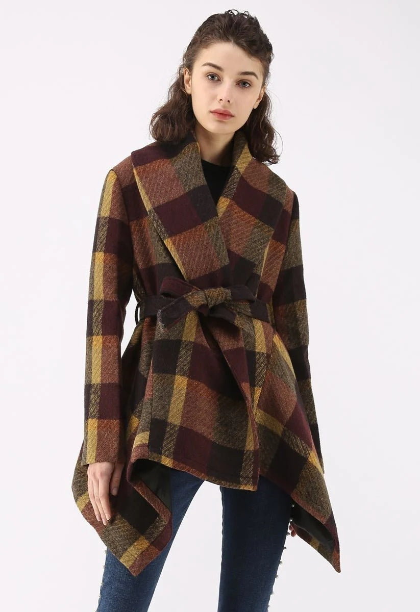 New Multi colored plaid Woolen coat autumn