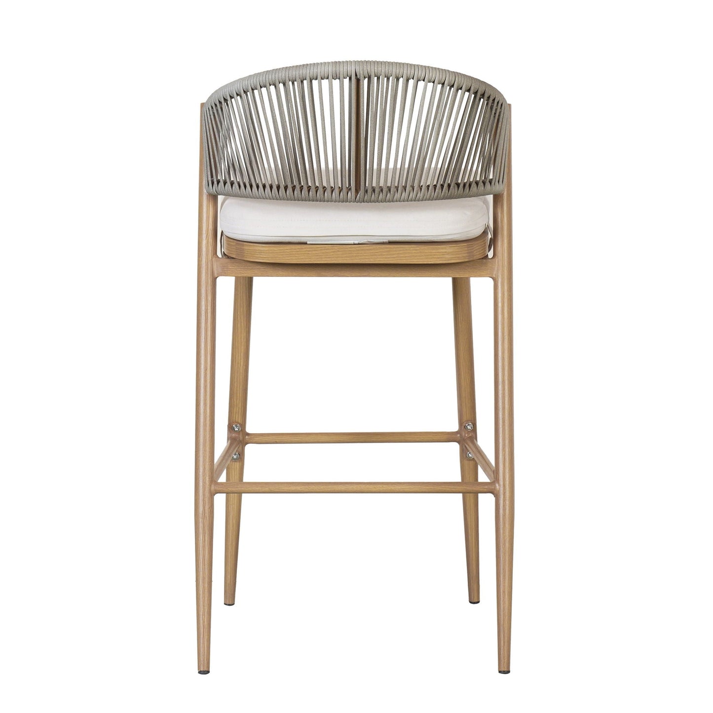 Outdoor Bar Height Metal Frame Counter Stools with Scallop-Shaped Backrest & Water-Resistant Cushions