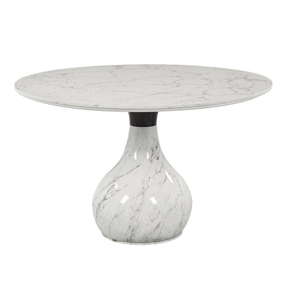 Koen - Round Dining Table, Engineering Marble Top - White & Black
