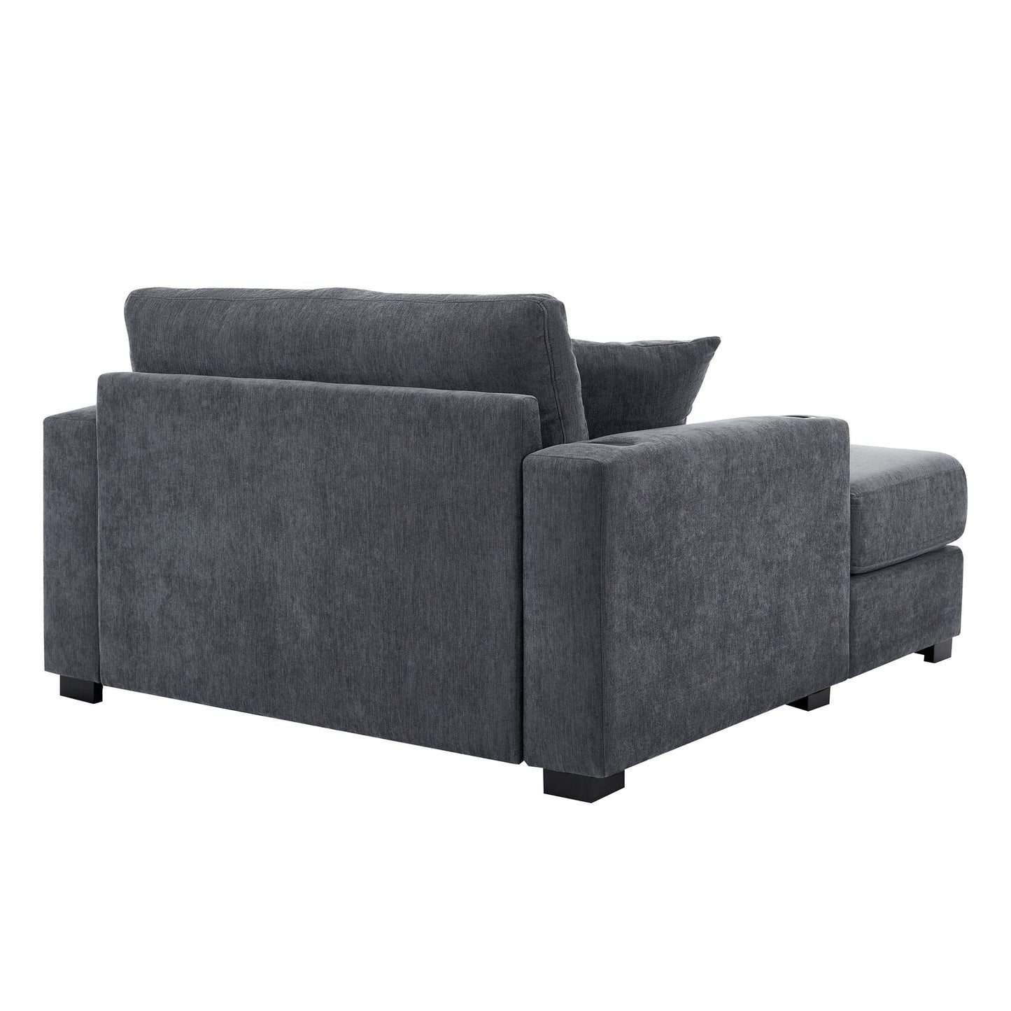 Oversized Chaise Lounger Modern Style Sofa Couch With Pillows, Charge Station & Cup Holders