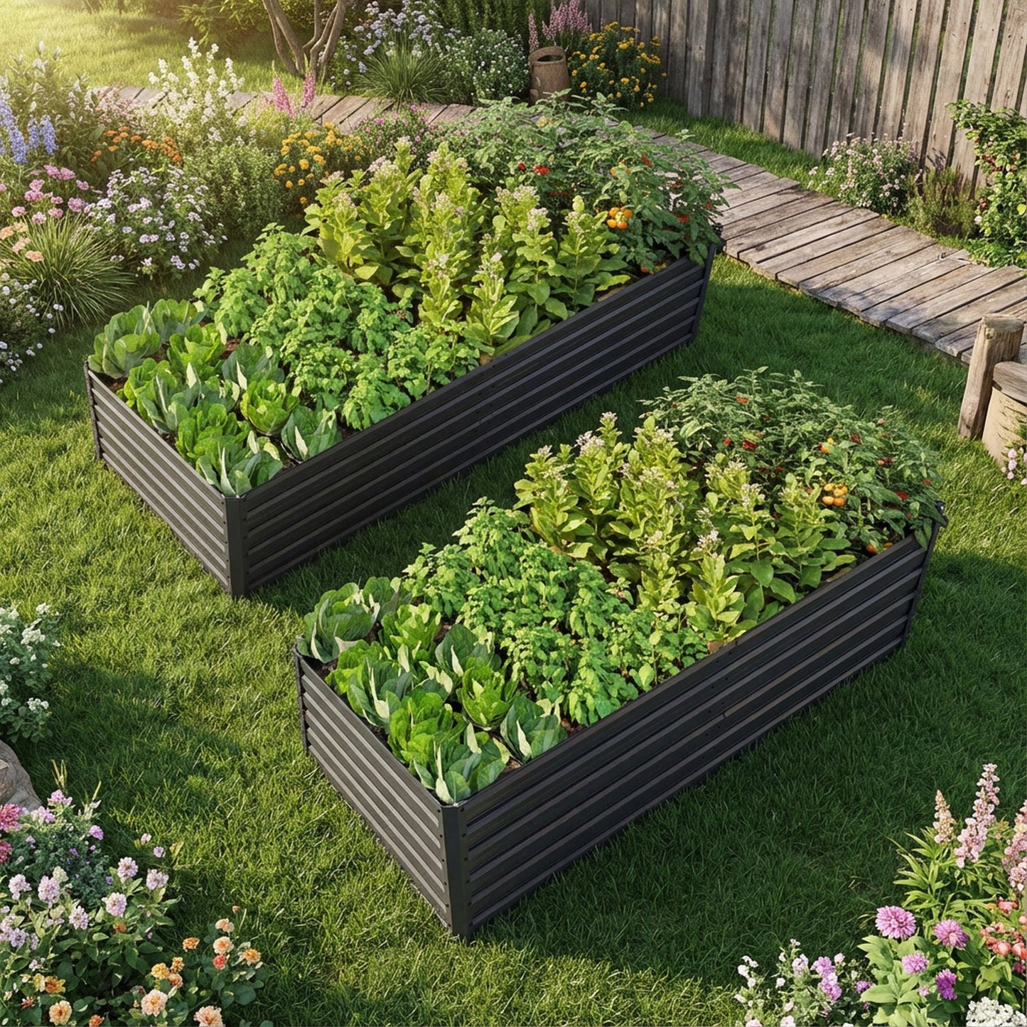 2 Pack Metal Raised Garden Bed Kit Outdoor - 8x4x2 FT Galvanized Planter Boxes Set