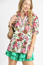 Umgee Floral Print Puff Sleeve Oversized Blouse