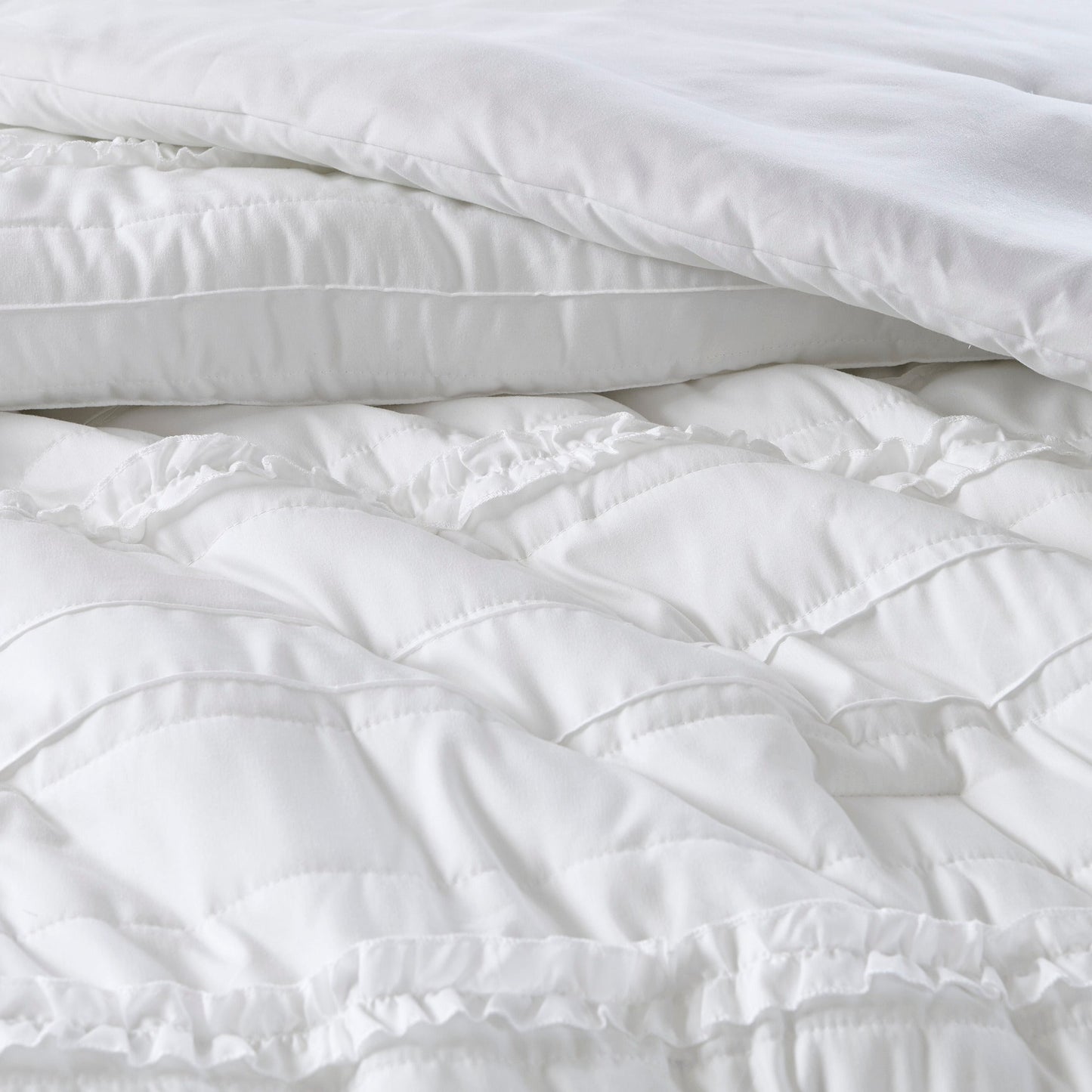 5 Piece Microfiber Ruffled Comforter Set - White California King