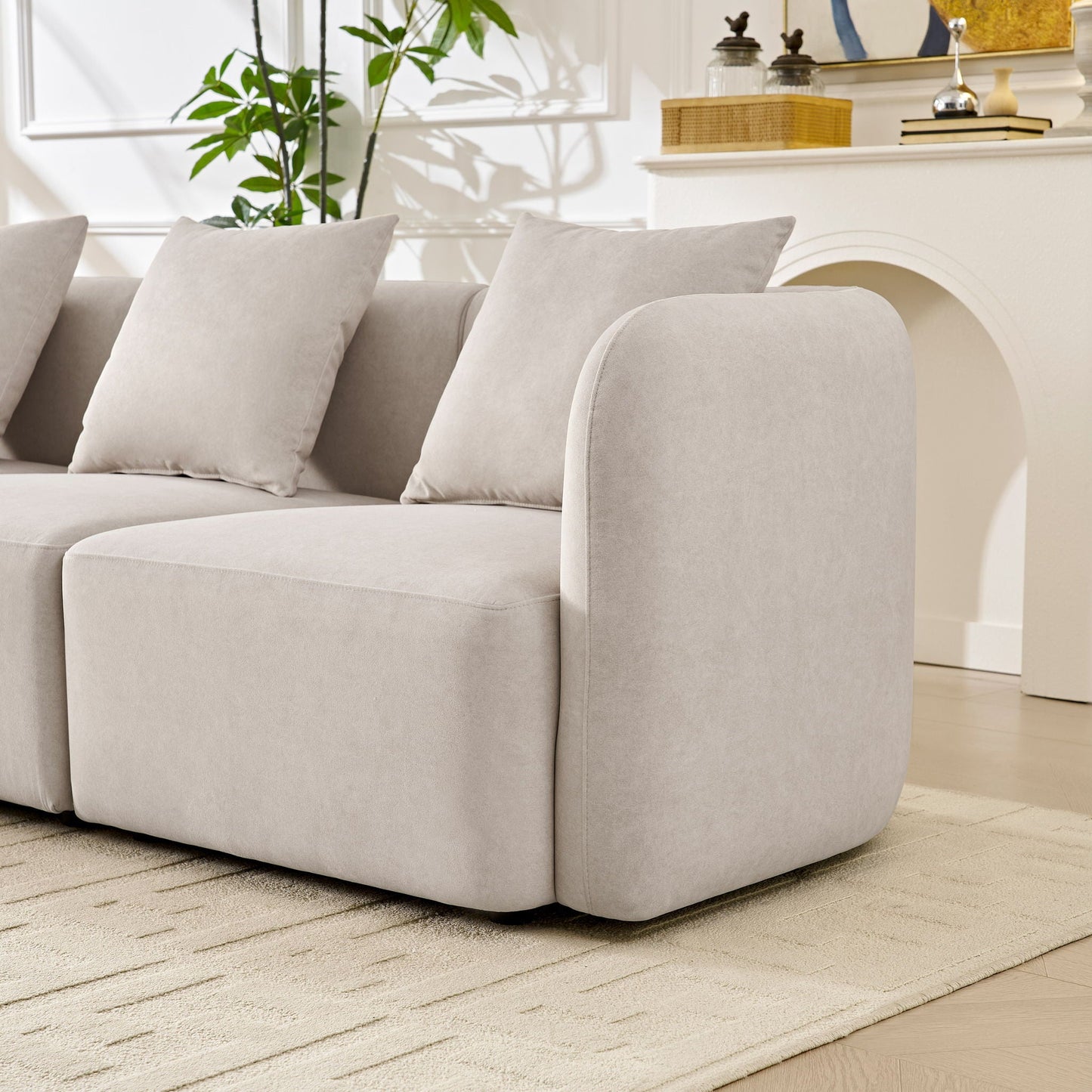 L-Shaped Modular Sectional Sofa With Ottoman, Living Room Furniture Set - Beige