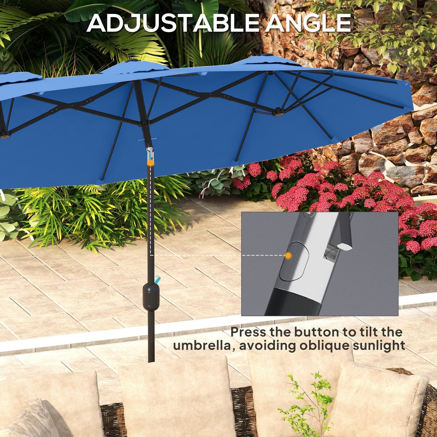 Outsunny 9.5' Double-Sided Patio Umbrella with 3 Air Vents, Tilt and Crank
