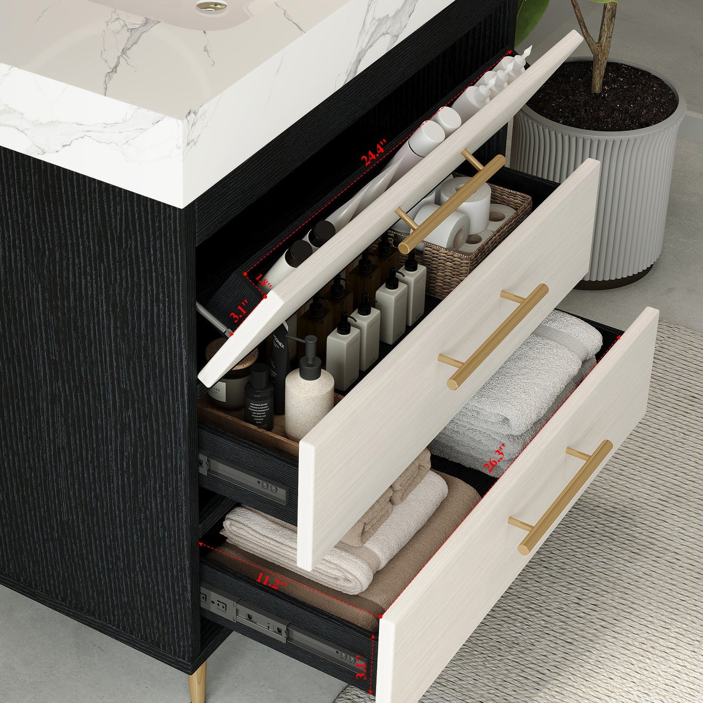 Modern Free-Standing Bathroom Vanity with Ceramic Vessel Sink & Durable Sintered Stone Top