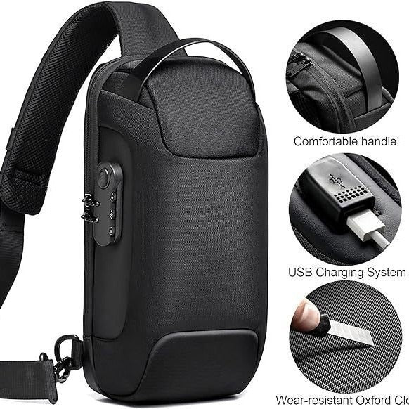 Men's Anti-theft Password Lock Chest Bag, Business Single-shoulder Crossbody Waist Bag, Portable Hand-held Small Bag, Logo Available Upon Request