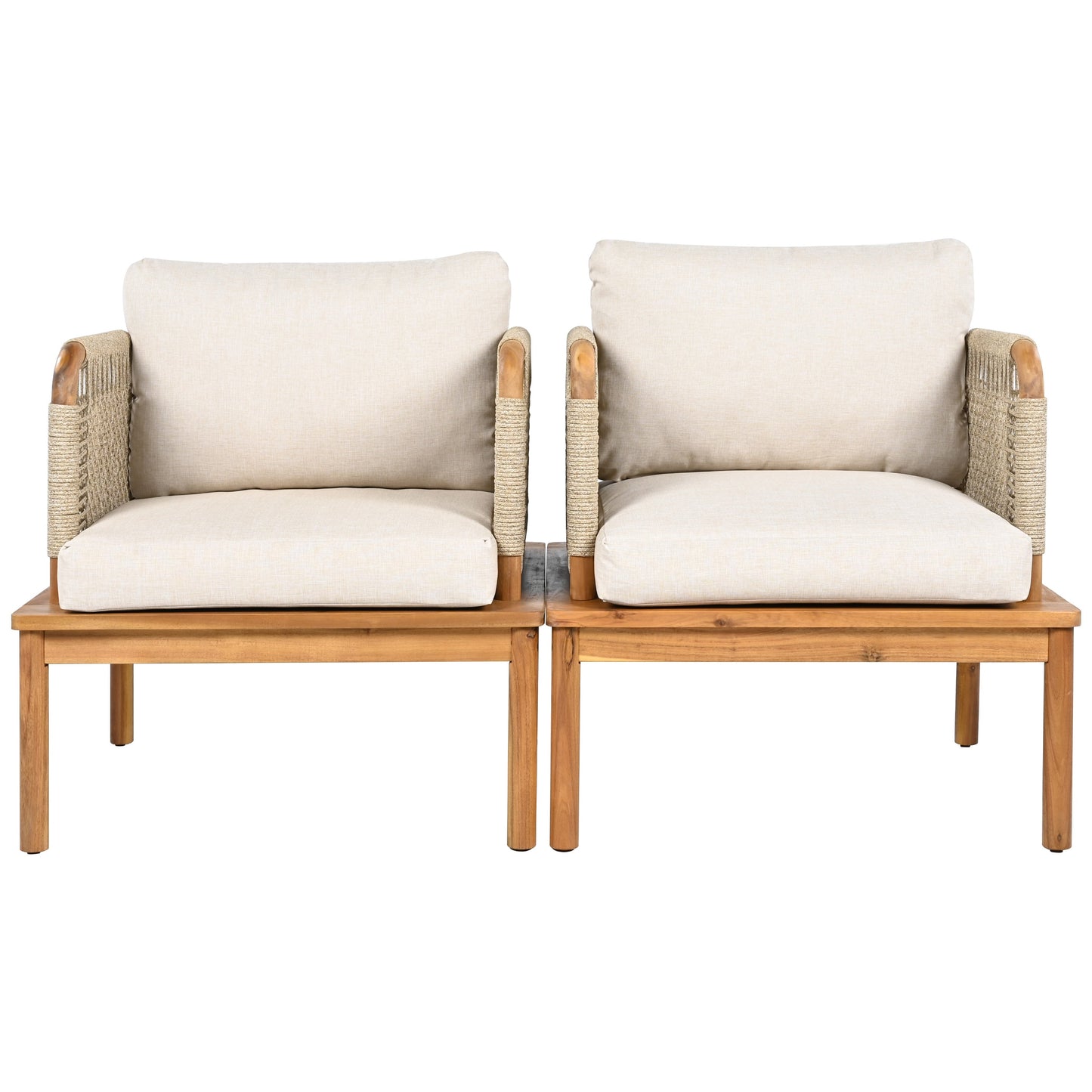 Outdoor Acacia Wood and Rope Club Chair with Cushions (Set of 2)