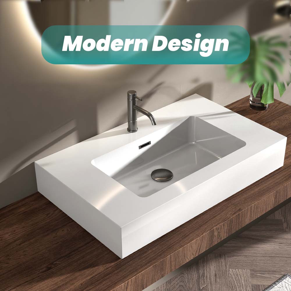 Glossy White Integrated Solid Surface Basin