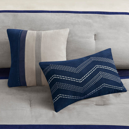 7 Piece Faux Suede Comforter Set Blue King