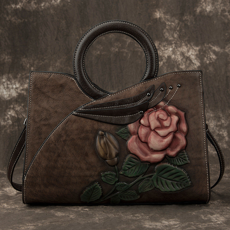Beautiful Red embroidered Handmade leather handbag