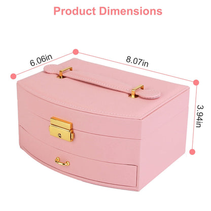 2-Layer Lockable Jewelry Box with Travel Handle