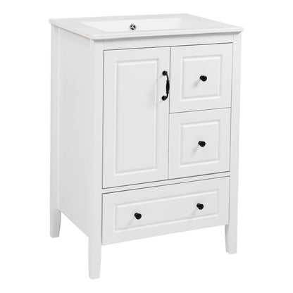 Retro Bathroom Vanity With Sink, Soft Closing Cabinet & Drawers