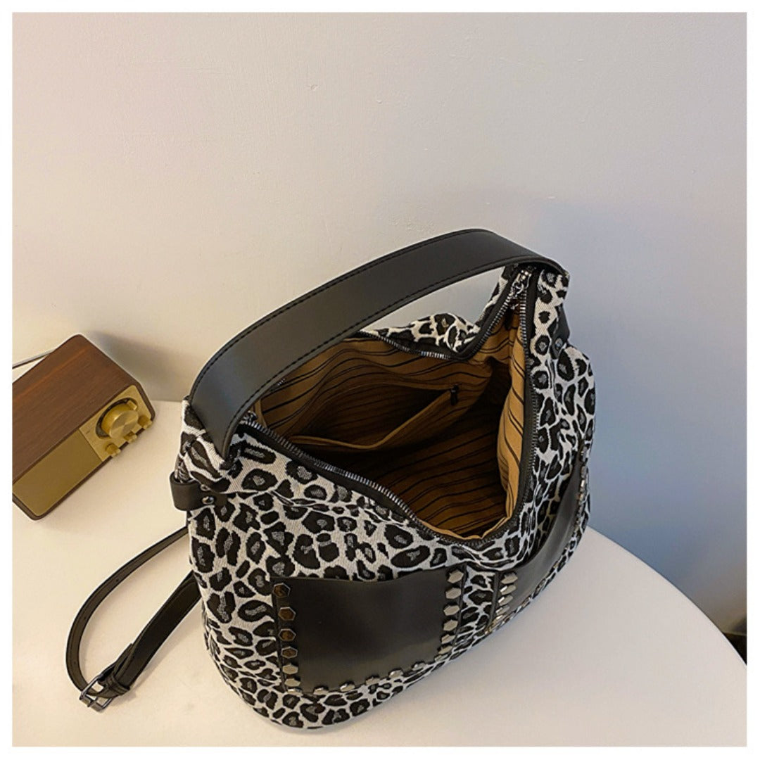 Ladies leopard print large capacity tote bag, vintage hobo bag casual, shoulder bag with crossbody strap, bag shoulder bag women