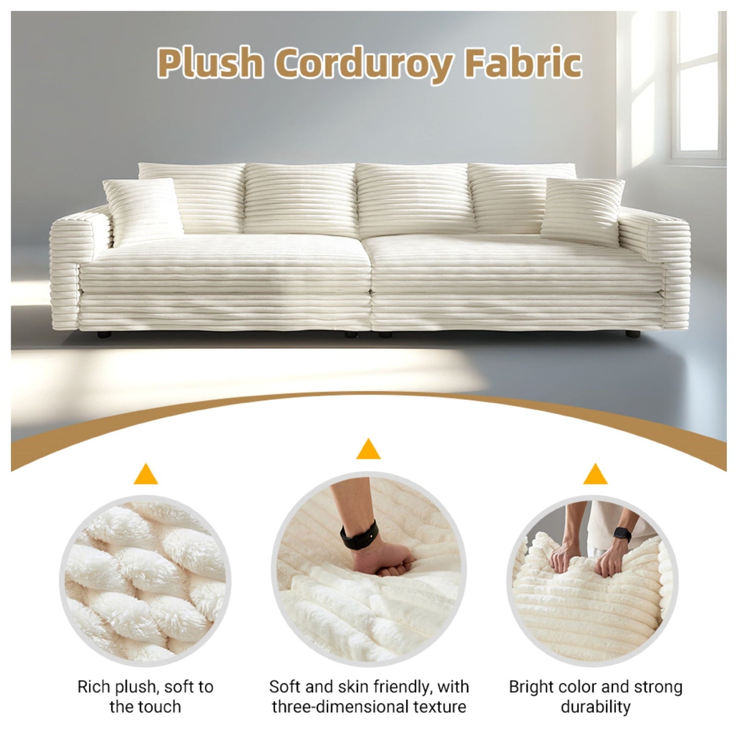 Deep Seat Convertible Sofa With Soft Pillows And Ottomans
