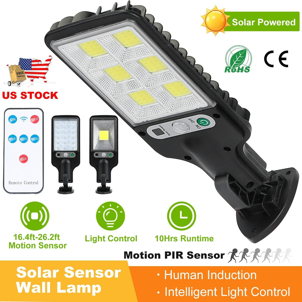 Solar Wall Light Outdoor 30 COB Beads PIR Motion Sensor Remote Control Wireless Lamps IP65 Waterproof Lighting For Garage Front Door Garden Pathway