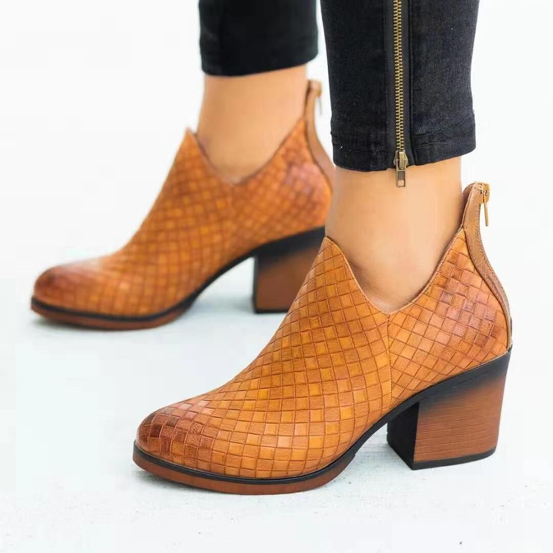 Chunky High Heel Martin Boots With Pointed Toe