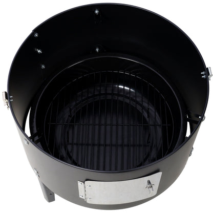 Heavy Duty Round Bbq Grill 17" Steel Charcoal Smoker For Outdoor Cooking - Black