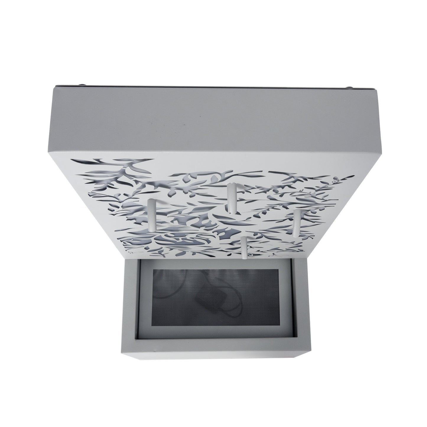 30.71' Light Gray Metal Leaf Cutout Outdoor Water Wall Fountain with LED Lights