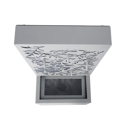30.71' Light Gray Metal Leaf Cutout Outdoor Water Wall Fountain with LED Lights