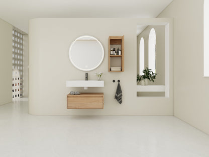 30-Inch Wall-Mounted Bathroom Vanity with Resin Sink and Side Cabinet