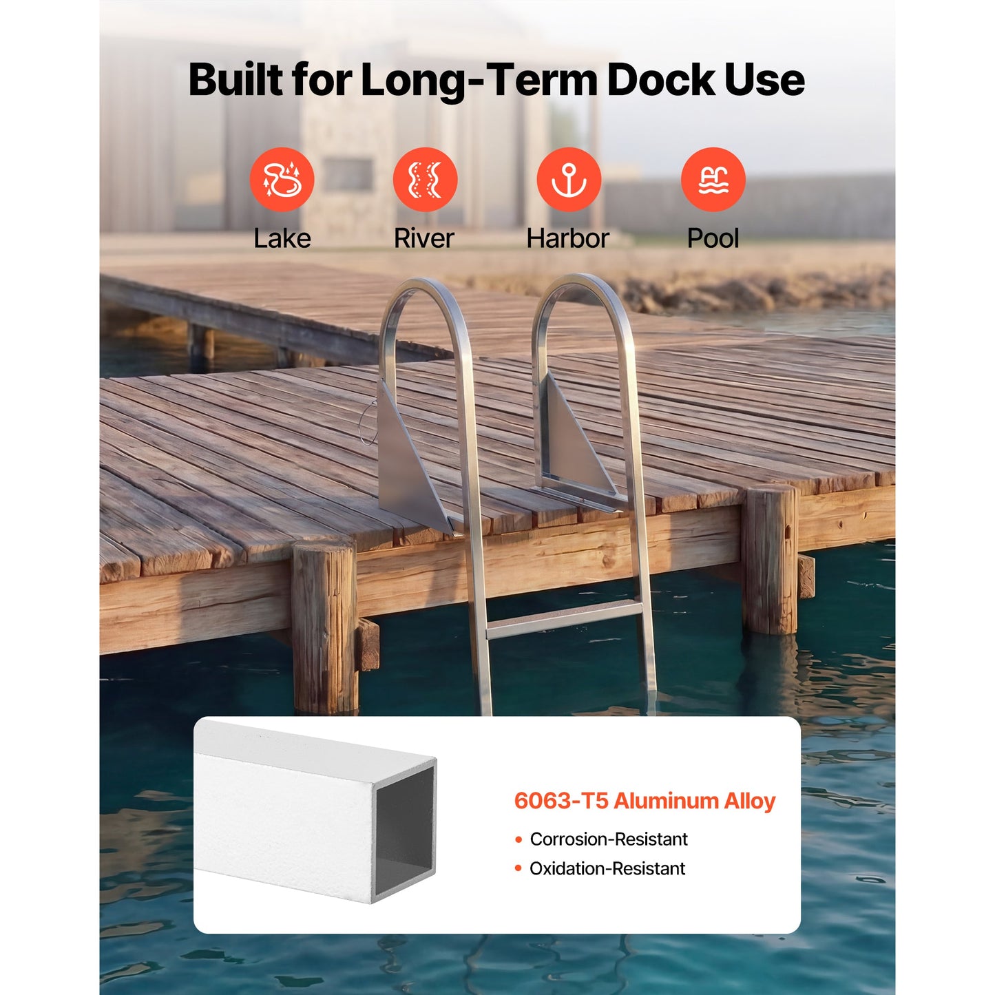 Flip-Up Dock Ladder, 4-Step, Heavy-Duty Aluminum Alloy Pontoon Boat Swim Ladder
