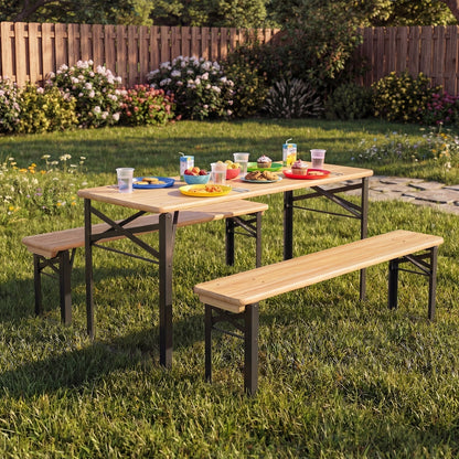 43.5 Inch Folding Kids Picnic Table & Bench Set No Assembly Wooden Toddler Table