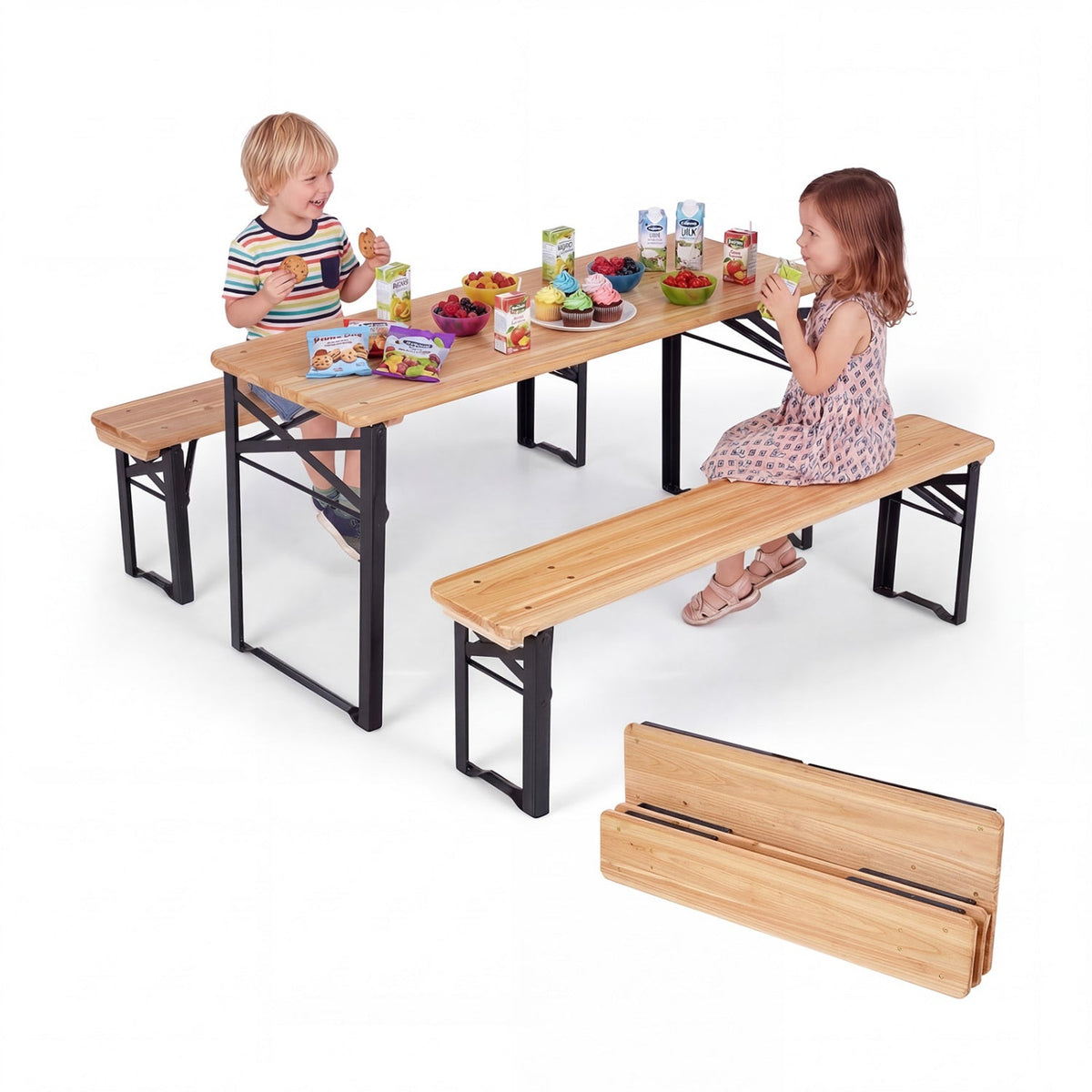 43.5 Inch Folding Kids Picnic Table & Bench Set No Assembly Wooden Toddler Table