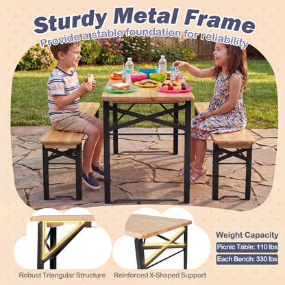 43.5 Inch Folding Kids Picnic Table & Bench Set No Assembly Wooden Toddler Table