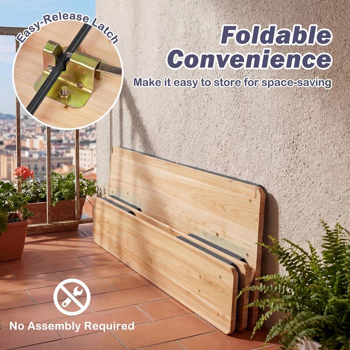 43.5 Inch Folding Kids Picnic Table & Bench Set No Assembly Wooden Toddler Table