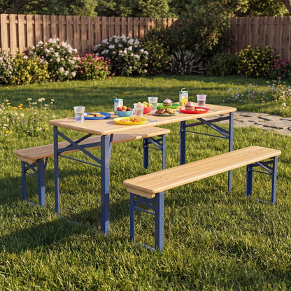 43.5 Inch Folding Kids Picnic Table & Bench Set No Assembly Wooden Toddler Table