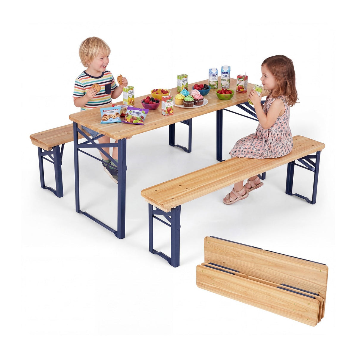 43.5 Inch Folding Kids Picnic Table & Bench Set No Assembly Wooden Toddler Table