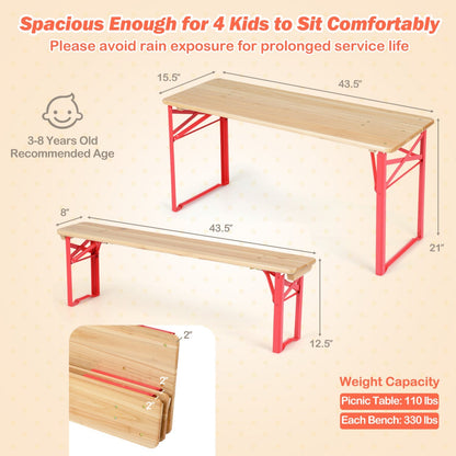 43.5 Inch Folding Kids Picnic Table & Bench Set No Assembly Wooden Toddler Table