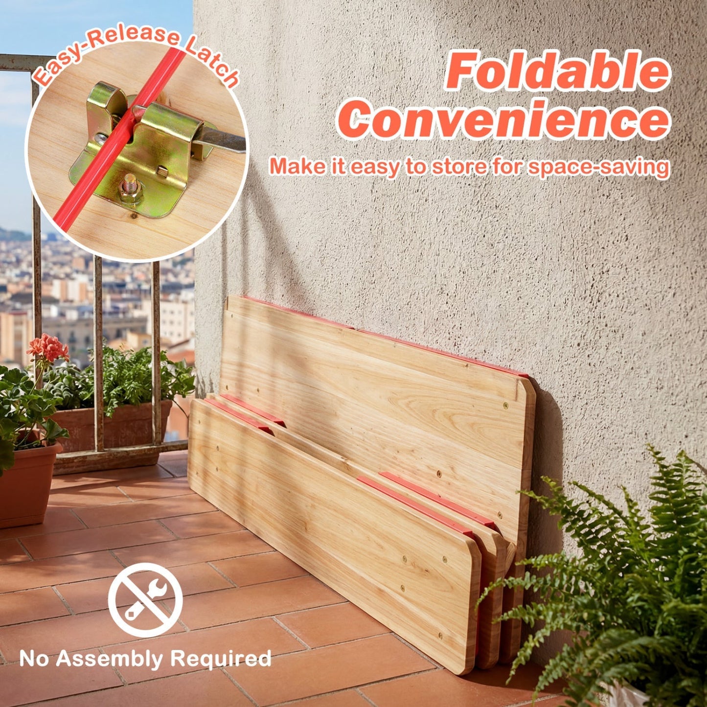43.5 Inch Folding Kids Picnic Table & Bench Set No Assembly Wooden Toddler Table