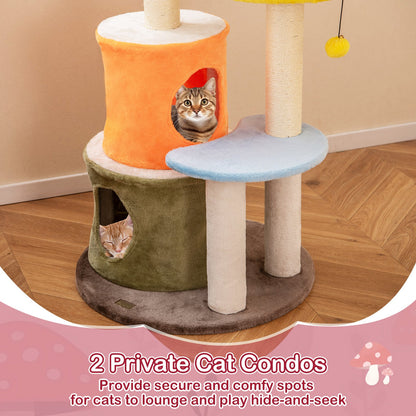 43 Inch Tall Cat Tree Cute with 2 Condos and Padded Platforms-Multicolor