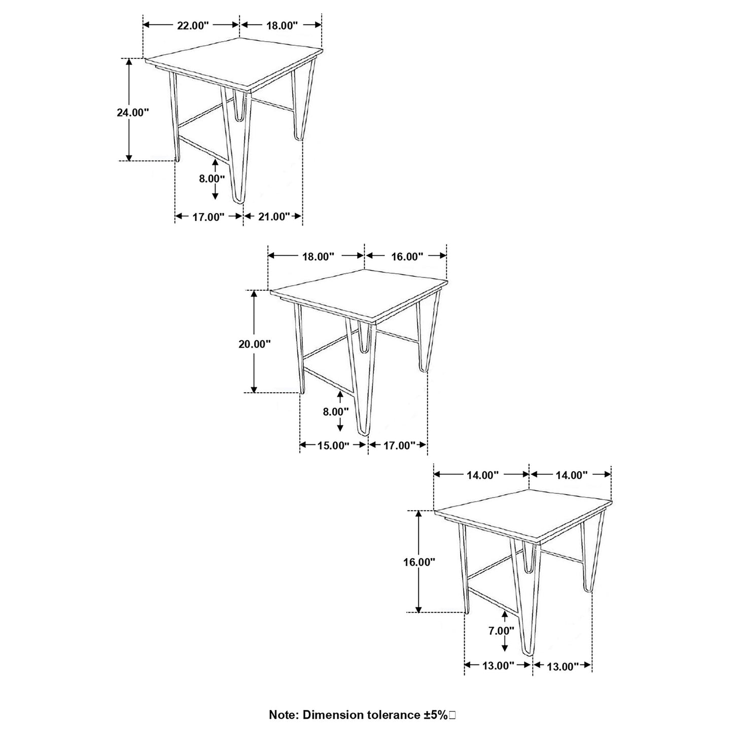 3 Piece Nesting Table With Hairpin Legs - Brown