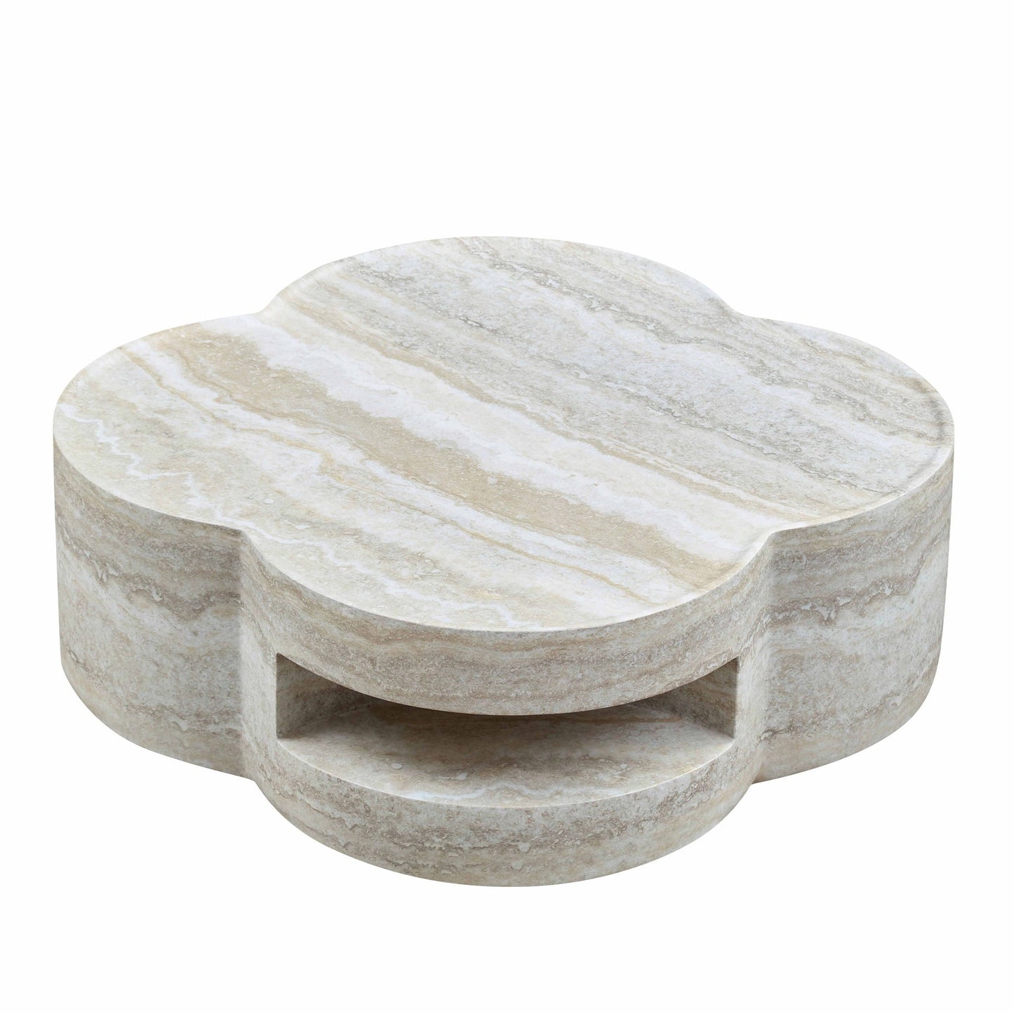 Clover Round Coffee Table With Open Storage - Marble